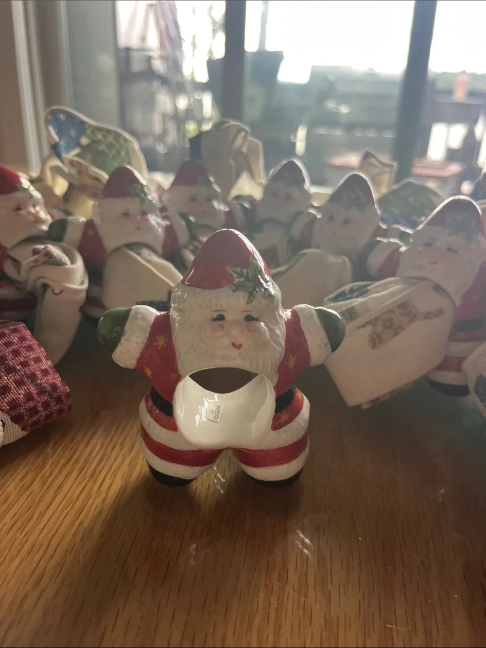 Red and White Santa Ceramic Napkin Rings 4” tall set of 8